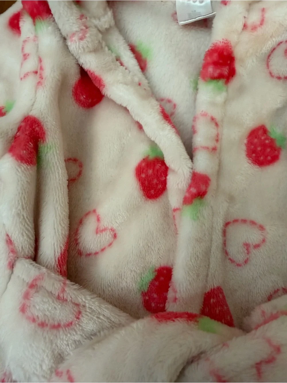Carter's Cream Plush Hooded Plush Robe with Red Strawberry Print